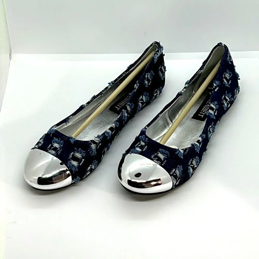 Denim Patchwork Flats By Fahrenheit.  Size 7